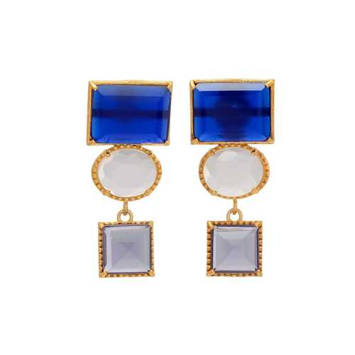 New arrival sparkling sapphire hydro and milky chaceldony gemstone stud earrings