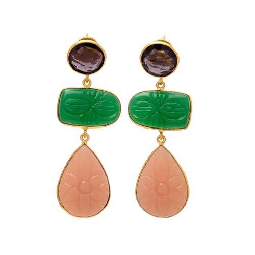 New arrival green amethyst and peach hydro  gemstone earrings