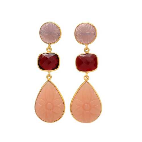 New arrival garnet and peach hydro gemstone earrings