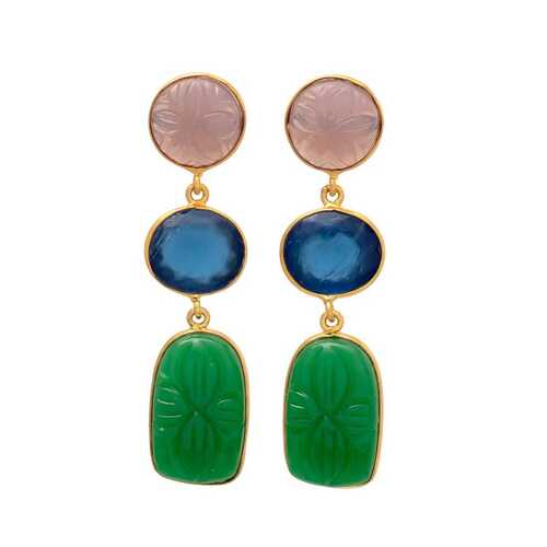 New arrival sapphire and emerald hydro gemstone earrings