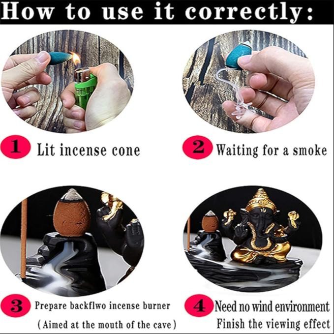 Mitsico Ceramic Incense Holder, Backflow Incense Burner Figurine Incense Cone Holders Home Decor Gift Decorations Statue Ornaments (Ganesha)