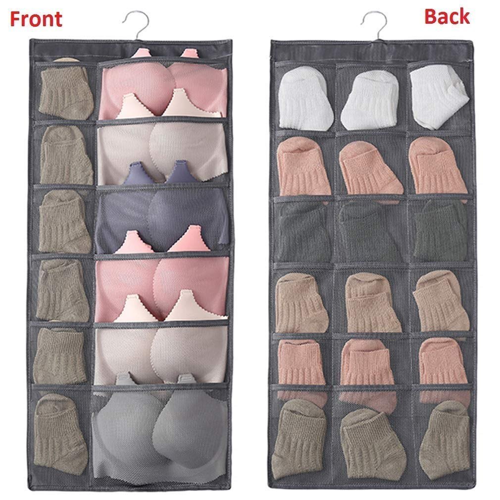 Mitsico Fabric Brass Finish Double Sided 30 Mitsico Pockets Clear Hanging Bag Socks Bra Underwear Rack Hanger