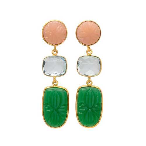 New arrival green amethyst hydro and peach chalcedony gemstone earrings