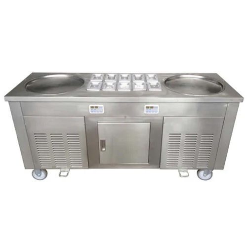 Double Pan Roll Ice Cream Making Machine - Color: Silver