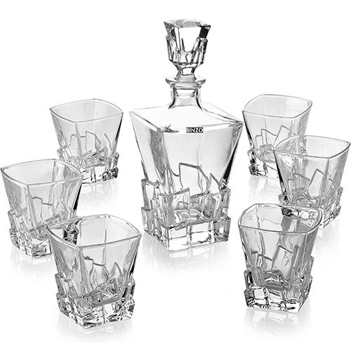 Transparent Glass  Decanter With Glasses And Stopper - Pattern: Plain / Printed