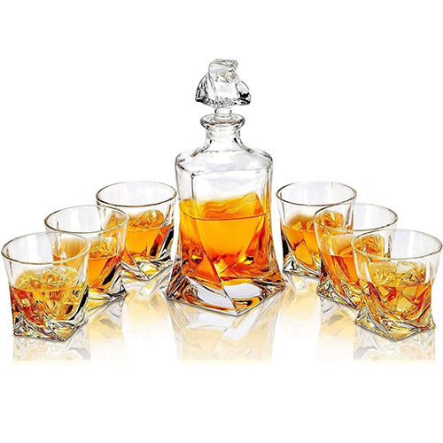 7 Pcs Crystal Clear  Decanter With Glass Set - Pattern: Plain / Printed