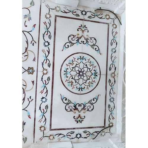 Pure Makrana White Marble Inlay Floor Medallion - Material: Stone