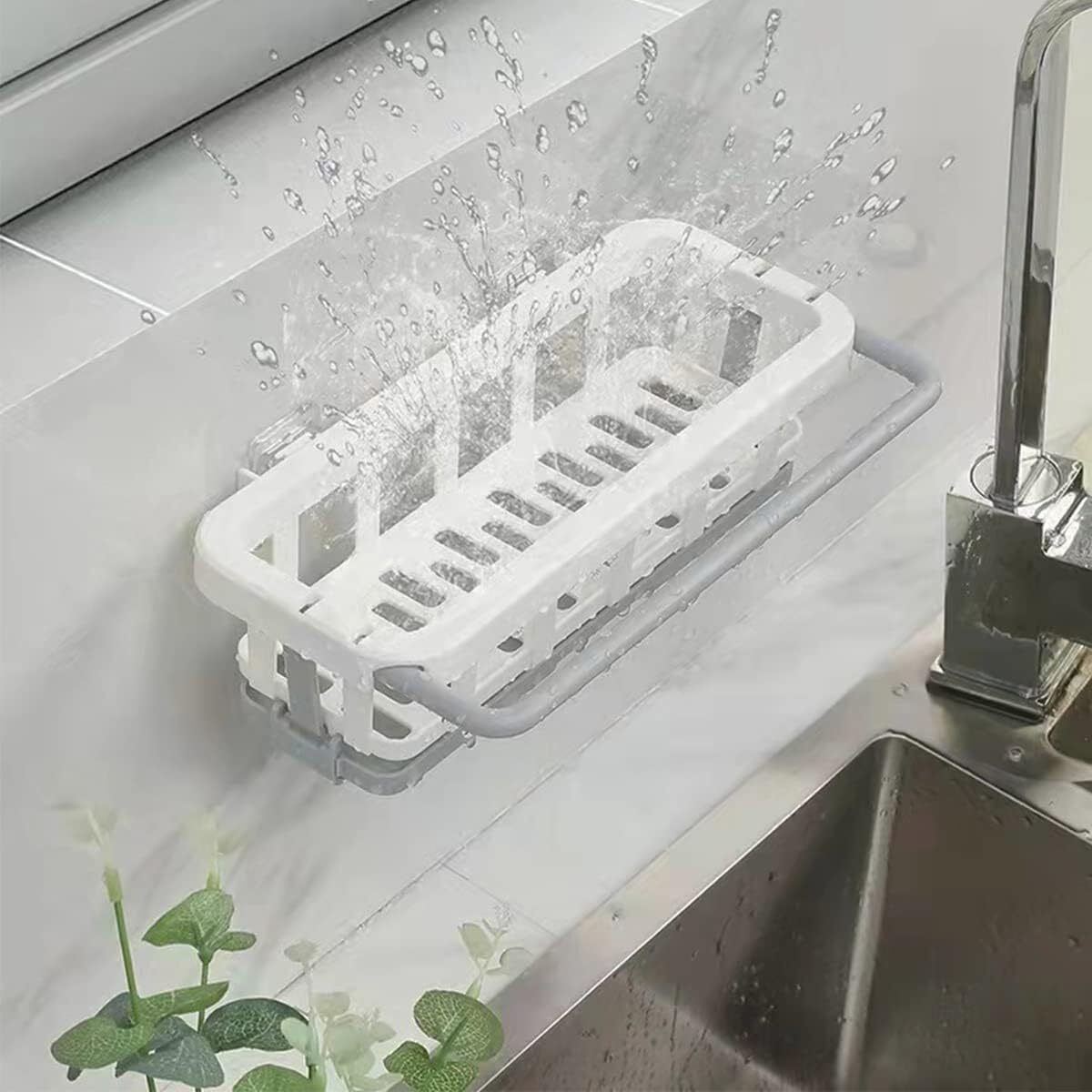 Mitsico Plastic Hanging Drain Rack Retractable Storage Rack Sponge Drain Tray