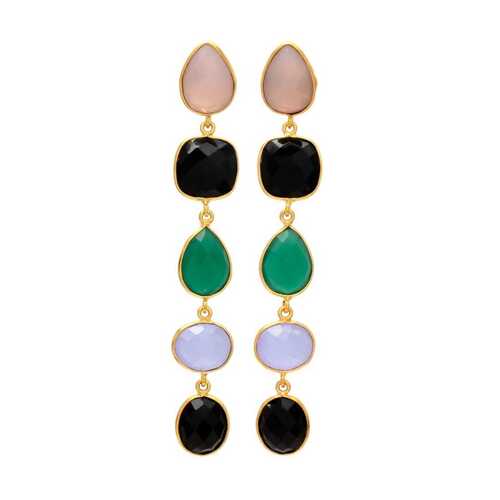 New arrival long black onyx and green amethyst hydro gemstone earrings