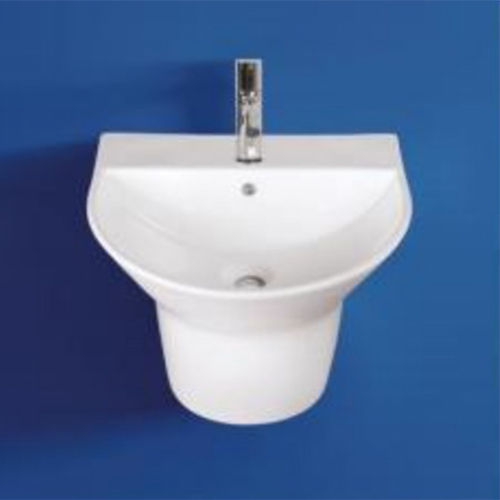 Wall Mounted Half Pedestal Wash Basin - Color: White