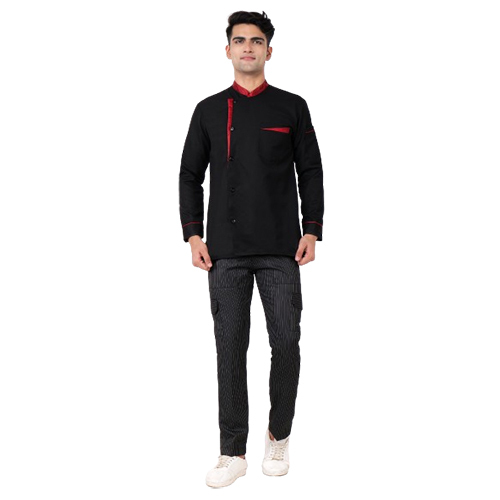 Mens Red Piping Black Chef Coat