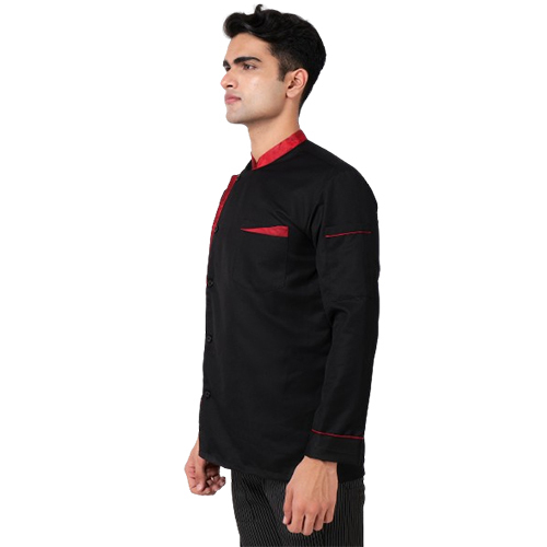 Mens Red Piping Black Chef Coat