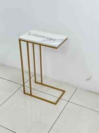 C Shape Side Table - Iron With Marble Top, 10x20x19 Inches, Gold Pvd Finish | Minimalist Design, Pre-assembled Indoor Furniture, American Style