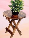 Wooden Side Table Plant & Flower Pot Stand Folding Side Table Stool - Mango Wood, 30.4d X 30.4w X 30.4h Cm, Antique Finish, Handmade Design, Lightweight & Portable For Indoor And Outdoor Use