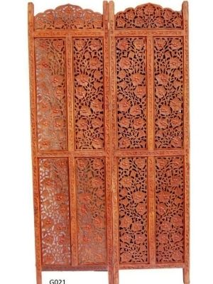 4 Panel Sheesham Wooden Partitions Room Dividers Screen Separators For Living Room - Color: Brown