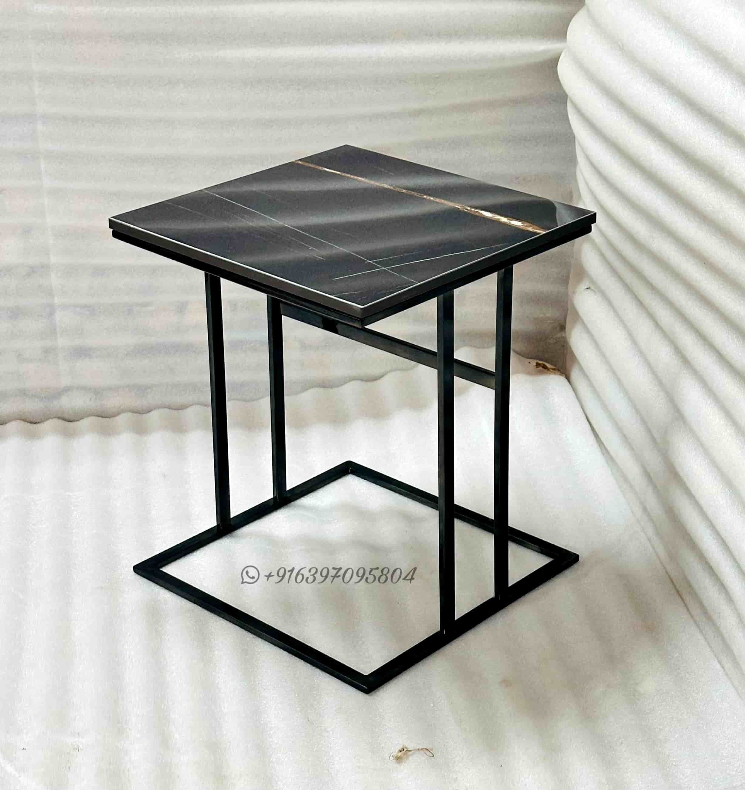 Black Metal Side table with marble