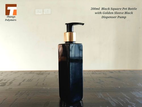 200ml Black Bottle Square with Dispenser Pump