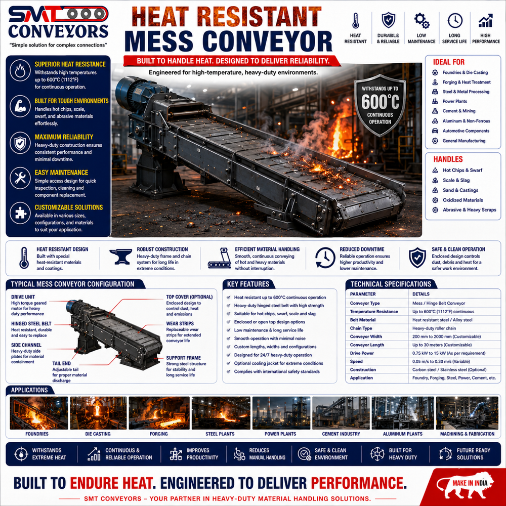 Heat Resistant Mess Conveyor - Belt Type: Stainless Steel Mesh Belt
