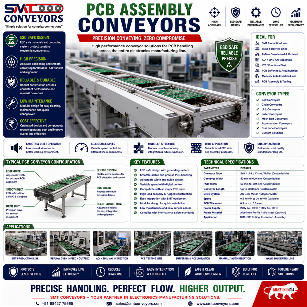Pcb Assembly Conveyors - Load Capacity: 100 Kilograms (Kg)