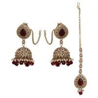 Floral AD Jhumki Maangtikka| Reverse AD Jhumki Maangtikka| Bridal AD Jhumki Maangtikka| Earrings with Maangtikka |Gift.