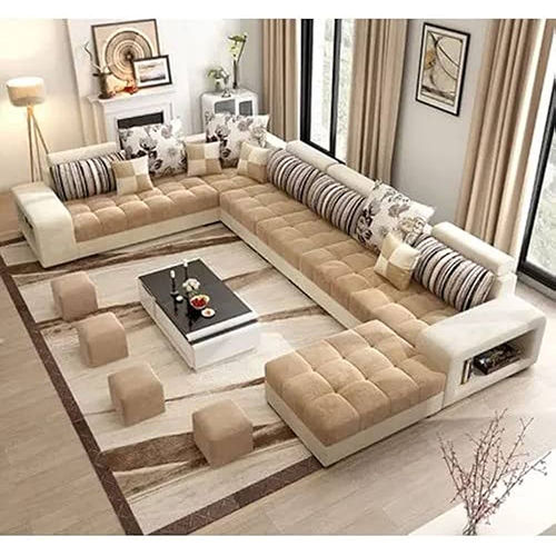 U Shape Modular Sofa Set - Color: Brown