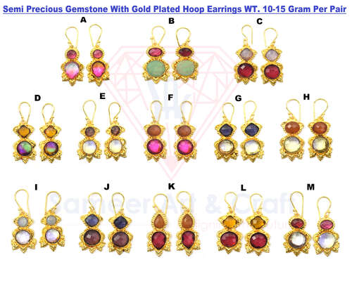 Semi Precious Gemstone With Gold Plated Handmade Hoop Earrings