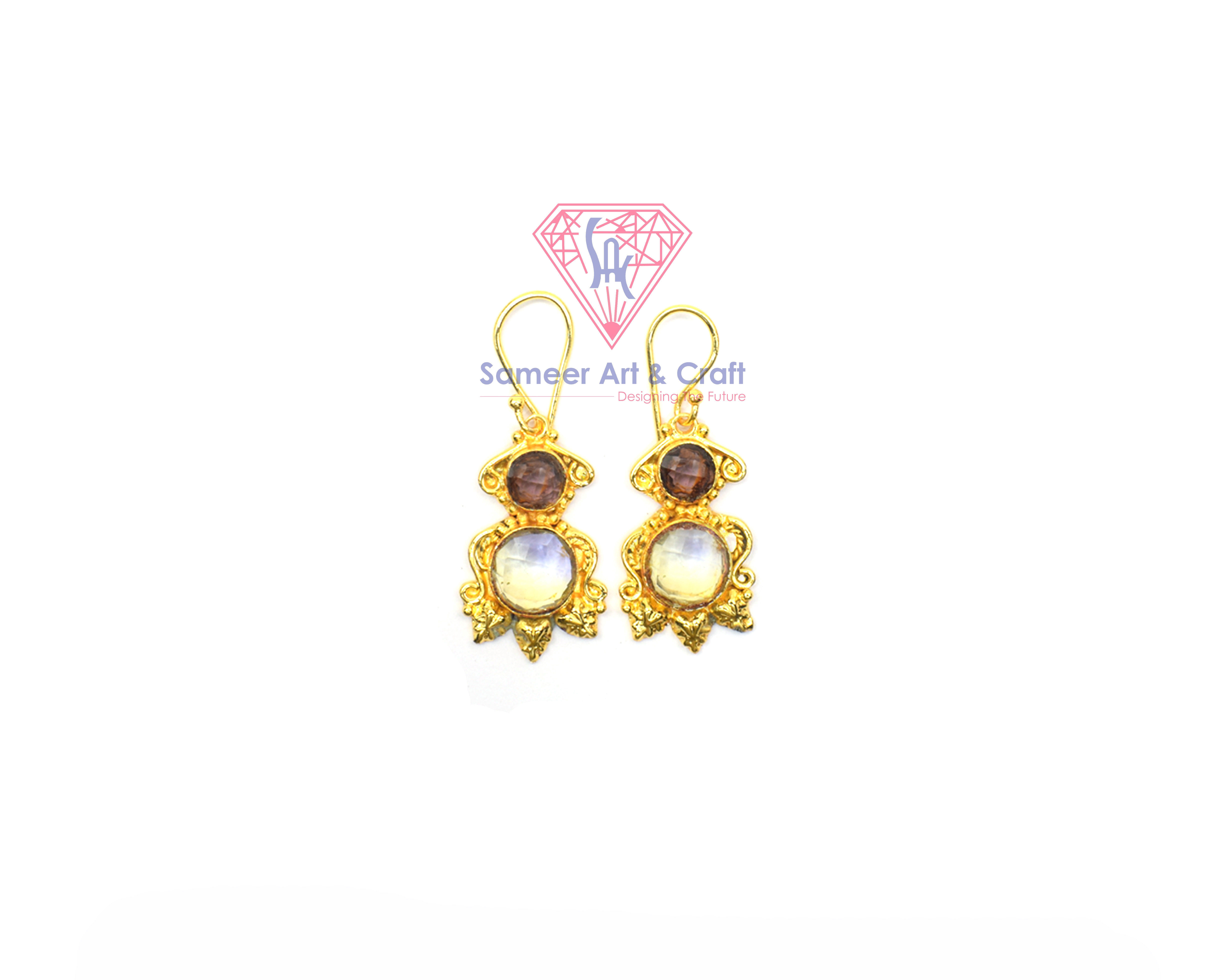 Semi Precious Gemstone With Gold Plated Handmade Hoop Earrings