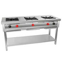 3 Burner Gas Range - Stainless Steel, Rectangular Shape, Silver Color | 1 Year Warranty, Manual Operation, Ideal For Hotels