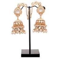 Kundan Earrings |kundan Jhumki For Weddings |kundan Jhumki With Pearls| Traditional Kundan Jhumki| Meenakari Kundan Jhumki - Color: White