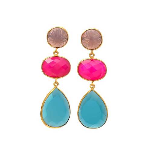 New arrival pink tourmaline and turquoise gemstone earrings