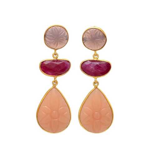 New arrival garnet and Rose quartz gemstone earrings