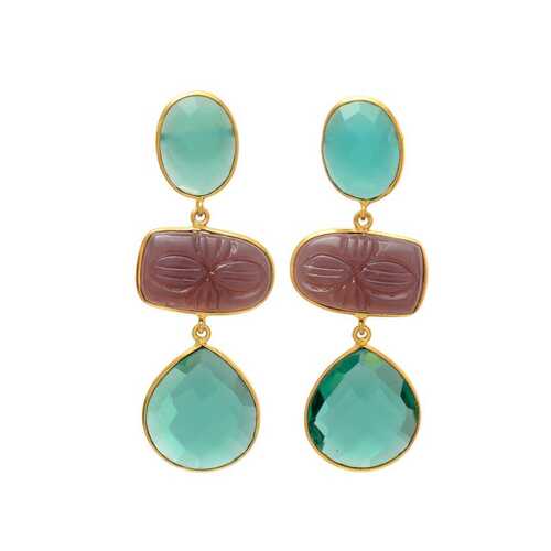 New arrival Rose quartz and Aqua chalcedony gemstone Dangle earrings