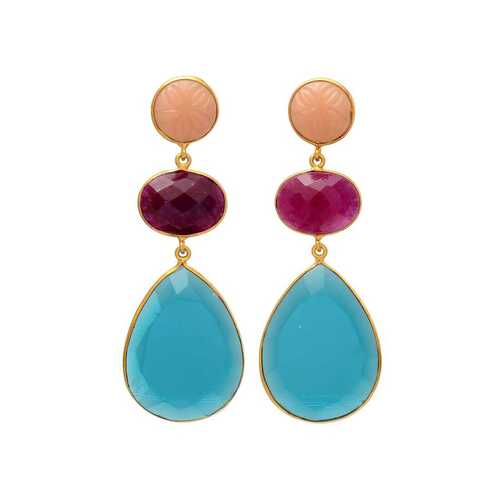 New arrival turquoise and Rose quartz gemstone earrings