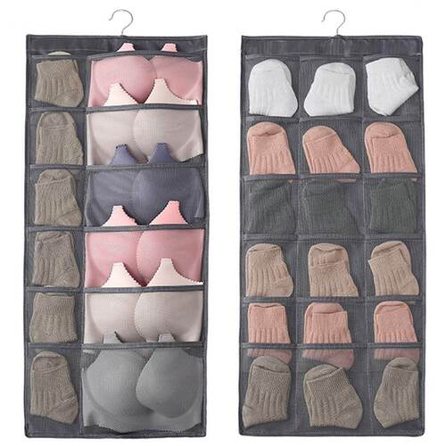 Mitsico Fabric Brass Finish Double Sided 30 Pockets Clear Hanging Bag Socks Bra Underwear Rack Hanger