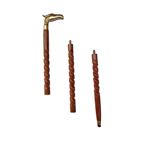 Wooden Carving Folding Walking Stick - Material: Wood