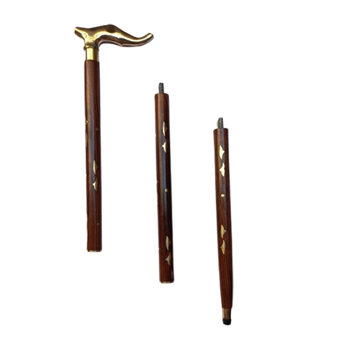 Wooden Walking Stick With Elephant Brass Handle - Material: Wood