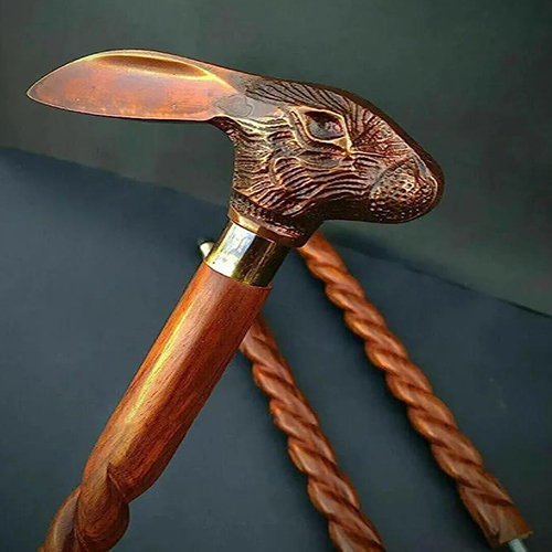 Simple Wooden Walking Stick With Rabbit Head - Material: Wood