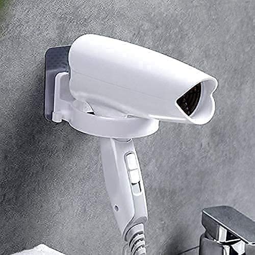 Mitsico Hair Dryer Holder, Hair Blow Drier Rack Wall Mount Dryer Organizer Shelf Plastic Wall Mount Sticker Holder- 1pcs (White)