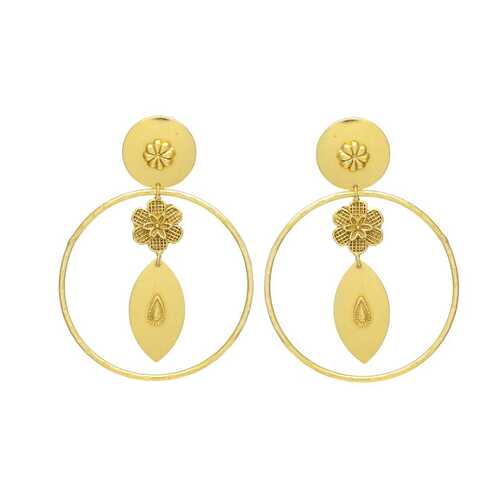 New arrival golden round shape flower design Brass earrings