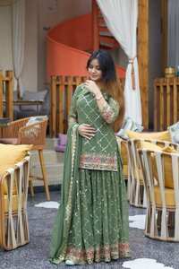 Launching new designer party wear look top sharara plazzo and dupatta