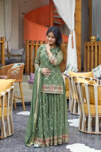 Launching new designer party wear look top sharara plazzo and dupatta