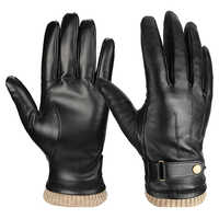 Leather Gloves Winter - Color: Black