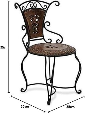 Wooden And Wrought Iron Chair 13 Inches Patio Furniture For Living Room - Artwork: Handmade