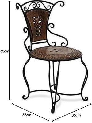 Wooden and Wrought Iron Chair 13 Inches Patio Furniture for Living Room
