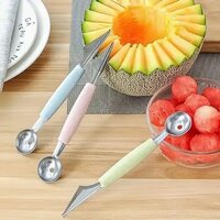 Mitsico 2 In 1 Fruit Scoop With Carving Knife For Fruit Salads And Desserts, Cake, Ice Cream Scooper - Stainless Steel , Multicolor Design, Sharp Dual-ended Tool For Carving & Scooping 