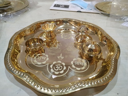 Brass Pooja Thali - Color: Golden