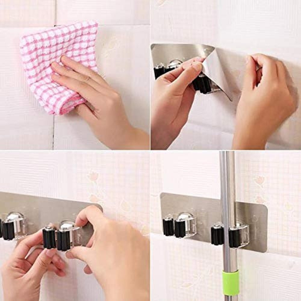 Mitsico Double Wall Mounted Mop Organizer Holder Brush Broom Hanger Storage Rack Kitchen Tool