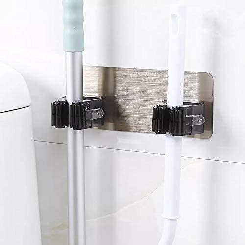 Mitsico Double Wall Mounted Mop Organizer Holder Brush Broom Hanger Storage Rack Kitchen Tool