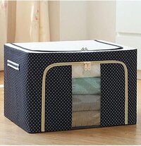 66 L Storage Box - Fabric, 40x50x30 Cm, Blue Dot | Foldable Organizer, Transparent Window, Strong Handle, Eco-friendly Material