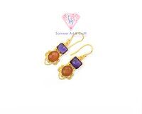 Handmade 18K Gold Plated Semi Precious Gemstone Fashion Hoop Earrings